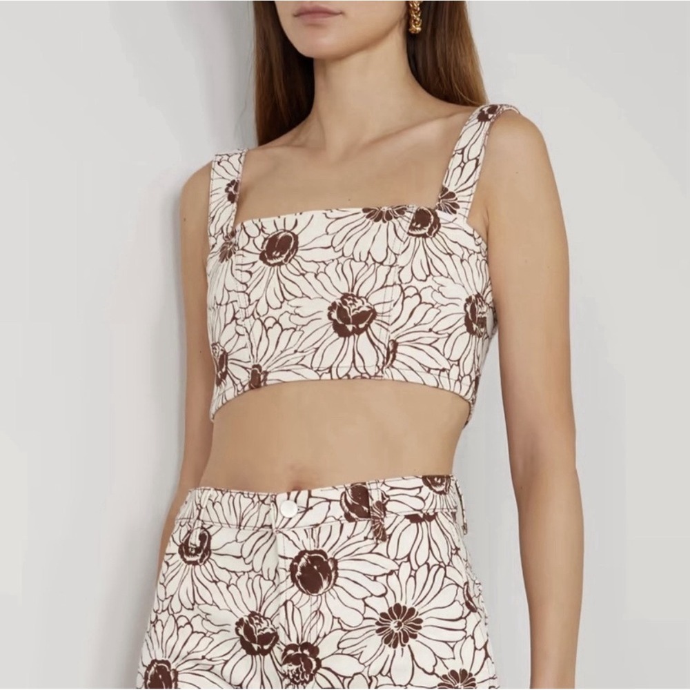 Reformation Sunny Denim Crop Top Womens 8 Brown Floral Bustier NWT TOP ONLY